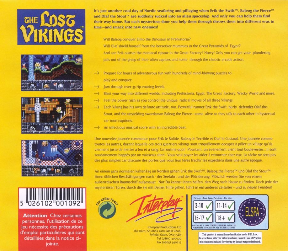 The Lost Vikings box art for Amiga CD32